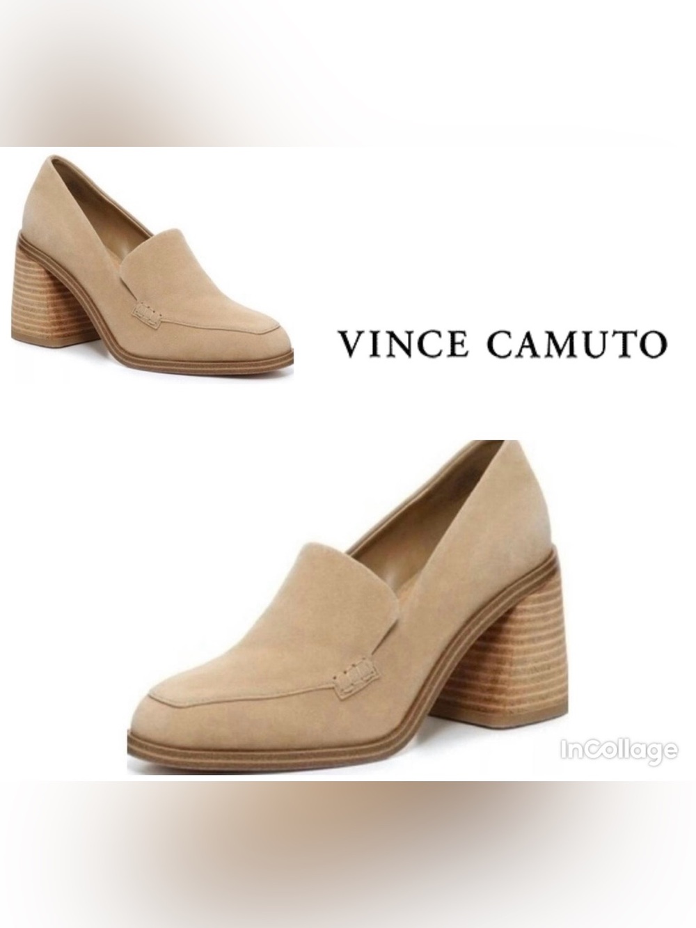 Vince Camuto “Celsi” Tan Suede Block Heel Loafers